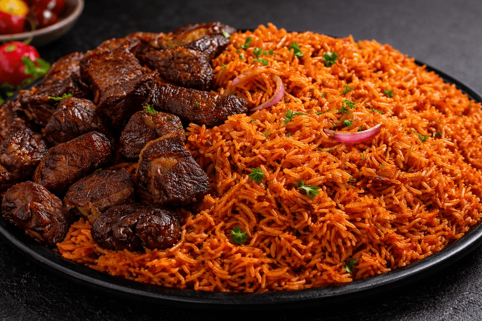 Jollof Rice with Protein of Choice and Plantain